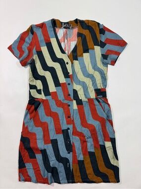 Dusen Dusen Mini Dress Mod Retro Print Button Front